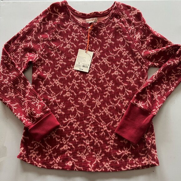 Knox Rose Thermal Top Womens Medium Crewneck Long-Sleeve Stretch Soft Red Floral - Picture 2 of 3
